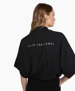 Alix The Label Blouse Woven Linen Oversized Zwart