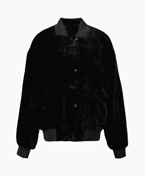 Alix The Label Bomberjack Ladies Woven Oversized Velvet Zwart
