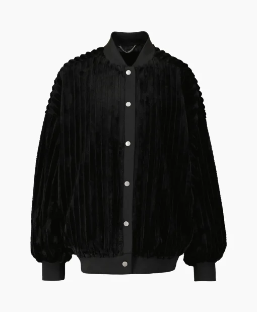 Alix The Label Jack Woven Rib Fur Bomber Zwart
