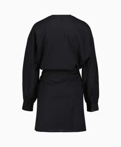 Alix The Label Jurk Ladies Woven Linen Look Wrap Dress Zwart