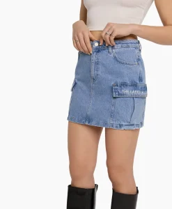 Alix The Label Minirok Woven Denim Cargo Blauw