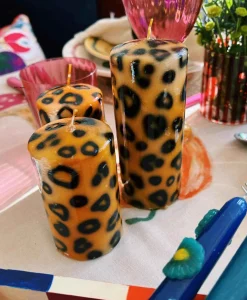 Anna+Nina Kaars Large Leopard Print Pillar Candle Bruin