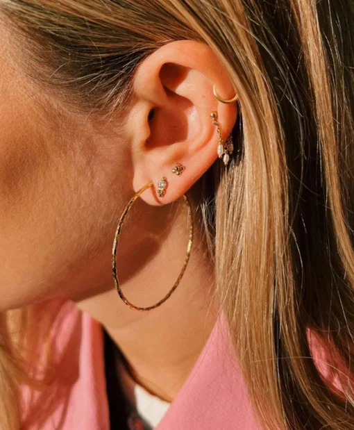 Anna+Nina Oorbellen Hammered Plain Hoop Earrings Xl Silver G Goud