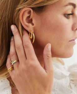 Anna+Nina Oorbellen Love Story Hoop Earrings Silver Goldplat Goud