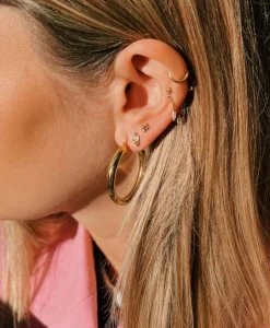 Anna+Nina Oorbellen Round Plain Hoop Earrings Silver Goldpla Goud