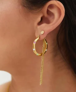 Anna+Nina Oorbellen Single Smiley Stud Silver Goldplated Goud