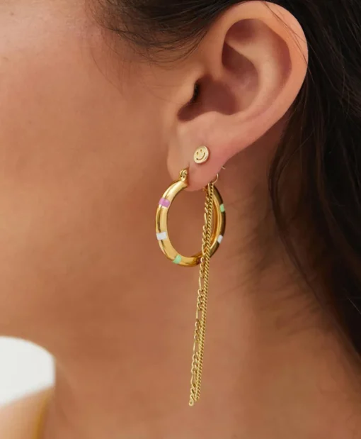 Anna+Nina Oorbellen Single Smiley Stud Silver Goldplated Goud