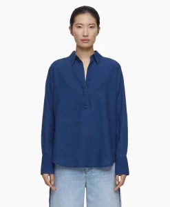 Closed Blouse Open Neck Blauw