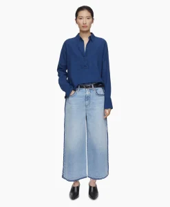 Closed Blouse Open Neck Blauw