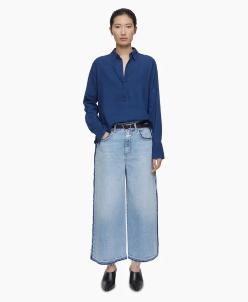 Closed Blouse Open Neck Blauw