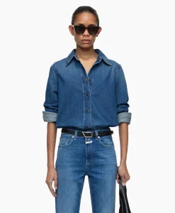 Closed Blouse Straight Fitted Blauw