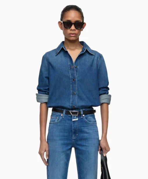 Closed Blouse Straight Fitted Blauw