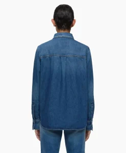 Closed Blouse Straight Fitted Blauw
