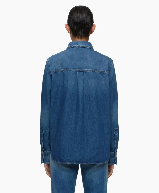 Closed Blouse Straight Fitted Blauw