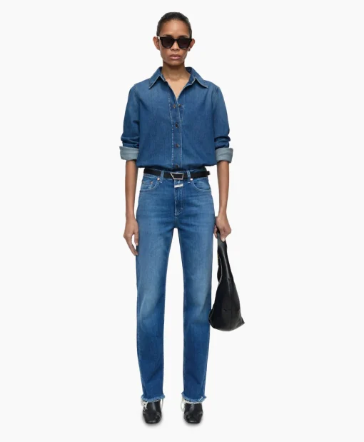 Closed Blouse Straight Fitted Blauw