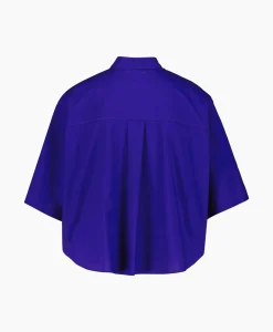 Forte_Forte Blouse Bci Cotton Popeline Half Sleeves Paars