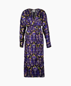 Forte_Forte Midi Jurk Print Satin Dress Norther Light Paars