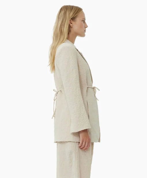 Ganni Blazer Textured Suiting Tiestring Beige
