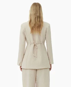 Ganni Blazer Textured Suiting Tiestring Beige