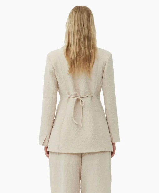 Ganni Blazer Textured Suiting Tiestring Beige