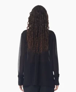 Ganni Blouse Chiffon Ruffle Zwart