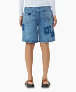 Ganni Korte Broek Patch Denim Blauw