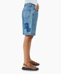 Ganni Korte Broek Patch Denim Blauw