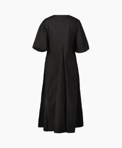 Ganni Maxi Jurk Cotton Poplin V-Neck Long Zwart