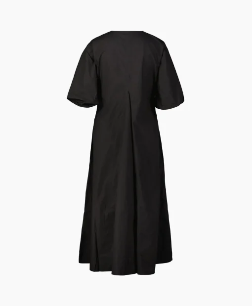 Ganni Maxi Jurk Cotton Poplin V-Neck Long Zwart