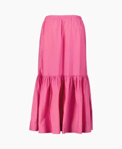 Ganni Maxi Rok Cotton Poplin Long Flounce Pink
