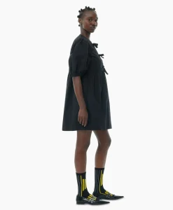 Ganni Mini Jurk Cotton Poplin Tie String Zwart