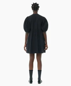 Ganni Mini Jurk Cotton Poplin Tie String Zwart