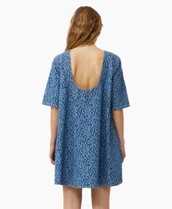 Ganni Mini Jurk Jacquard Denim A-Line Midden Blauw