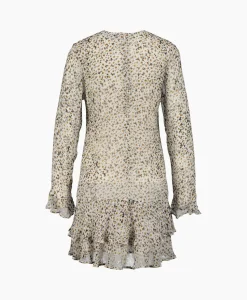 Ganni Mini Jurk Printed Light Georgette Dress Ecru