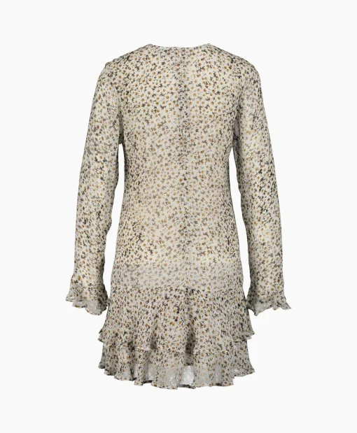 Ganni Mini Jurk Printed Light Georgette Dress Ecru