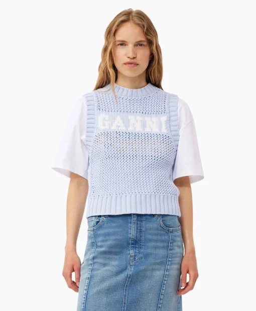 Ganni Spencer Cotton Rope Licht Blauw