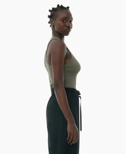 Ganni Top Melange Knit Sleeveless Bruin