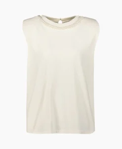 Golden Goose Top Journey W's Sleeveless Padded Shoulders Pearls Off White