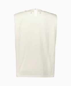 Golden Goose Top Journey W's Sleeveless Padded Shoulders Pearls Off White