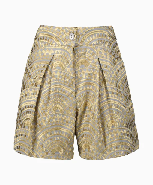 Greek Archaic Kori Korte Broek All Over Pleates Licht Grijs