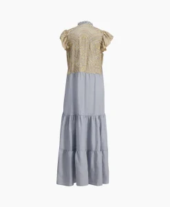 Greek Archaic Kori Maxi Jurk Long New All Over Sleeveless Ruffles Licht Grijs
