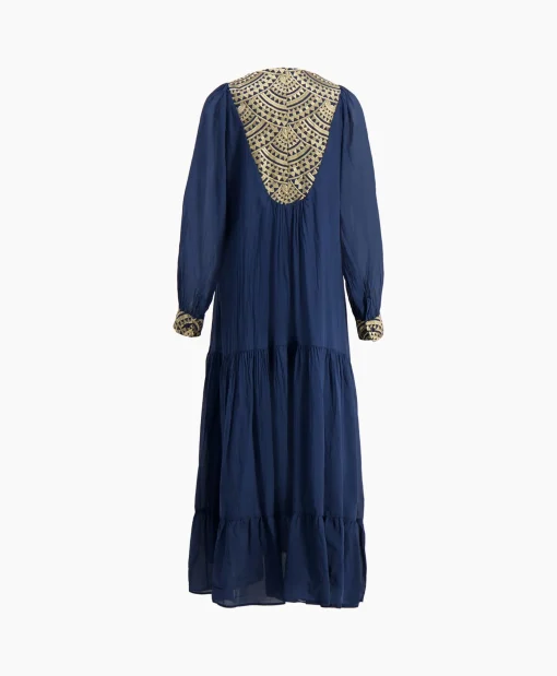 Greek Archaic Kori Maxi Jurk Long New All Over Cotton Donker Blauw
