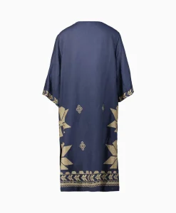 Greek Archaic Kori Midi Jurk Aeolis V-Neck Donker Blauw
