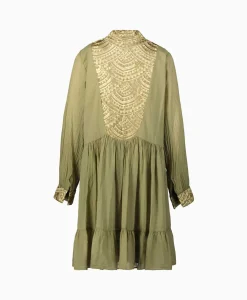 Greek Archaic Kori Mini Jurk Short New All Over Cotton Goud