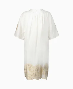 Greek Archaic Kori Mini Jurk Short Labyrinth Bell Sleeve Wit