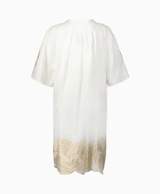 Greek Archaic Kori Mini Jurk Short Labyrinth Bell Sleeve Wit