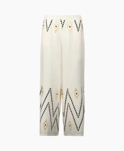 Greek Archaic Kori Pantalon Zig Zag Elastic Waist Ivoor / Naturel