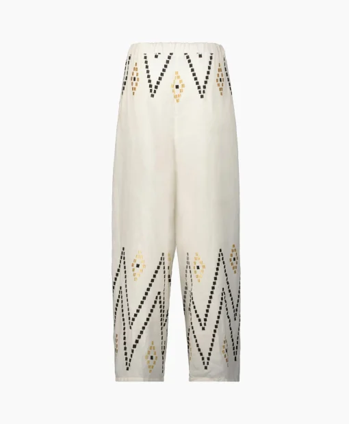 Greek Archaic Kori Pantalon Zig Zag Elastic Waist Ivoor / Naturel