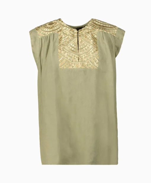 Greek Archaic Kori Top New All Over Sleeveless Buttons Goud
