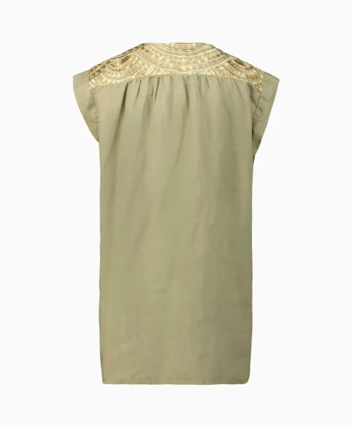 Greek Archaic Kori Top New All Over Sleeveless Buttons Goud